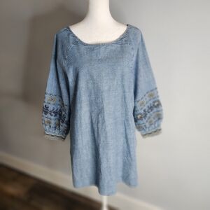 Bob Timberlake Chambray Embroidered Women's Tunic XL Boho Folksy Casual